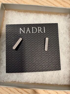 Nadri Pave Bar Stud Earrings in Silver Tone